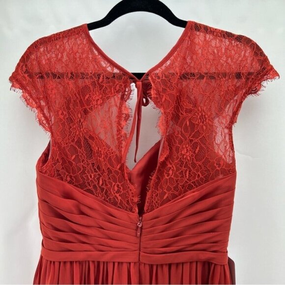 Azazie - Women's Cicely Rust Flowy Lace Chiffon bridesmaids Dress-Rust. Size:A10 - Picture 11 of 16